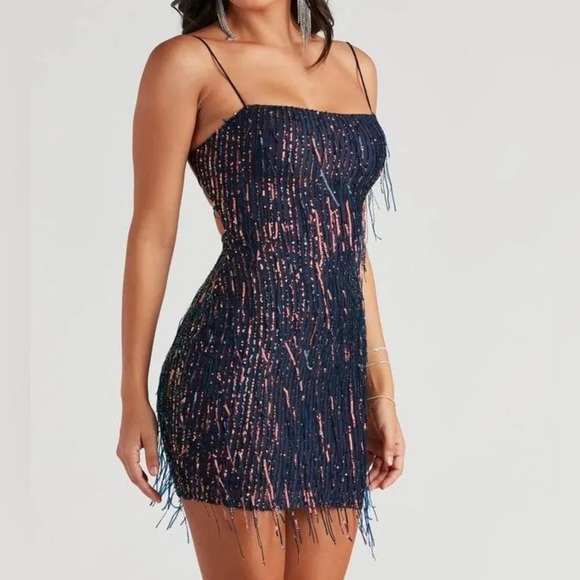 Windsor Sparkling Navy and Pink Mini Dress - Picture 5 of 6